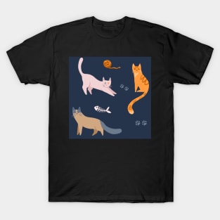 Cats Pattern on Navy T-Shirt